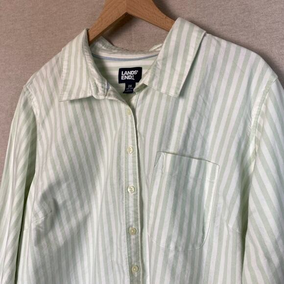 Lands End Womens Striped Button Up Top Size 2X Long Sleeve Office Career Cotton - Picture 2 of 11